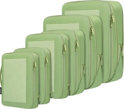 Miniatura 9 de BAGAIL 4 juegos/6 juegos/8 cubos de compresión para embalaje, accesorios de viaje, organizadores de embalaje expandibles (malla cuadrada, 06-beige)