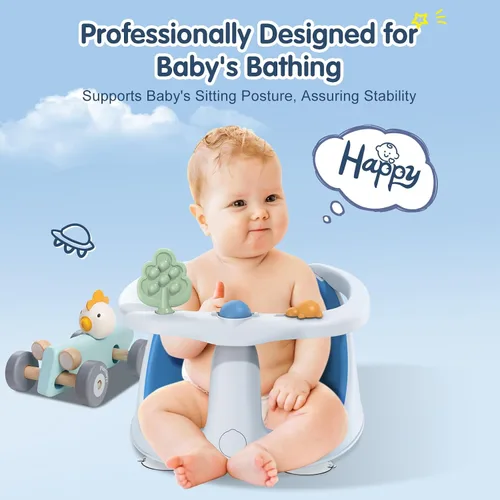 Miniatura 4 de Asiento de baño para bebés de 6 meses en adelante, antideslizante con ventosas, asiento de baño infantil seguro y cómodo para bañera, color azul