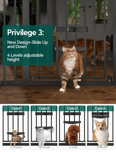 Miniatura 2 de BABELIO Nueva Versión Puerta de Bebé con Puerta para Gatos Ajustable, Puerta de Mascotas de Metal de 29-40" para Escaleras y Puertas, Montaje a Negro
