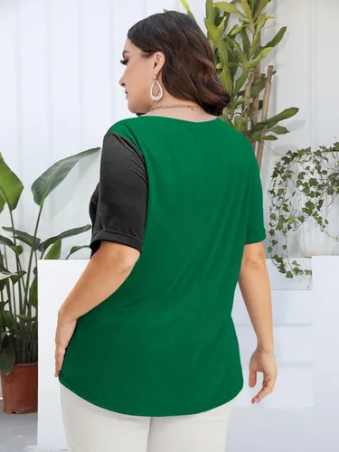 Miniatura 3 de Camisetas de talla grande para mujer, con botones de contraste, blusas casuales de verano, camisas de manga con puños