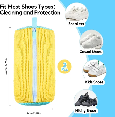Miniatura 6 de Bolsa para lavadora de zapatos, 2 bolsas de zapatos para lavadora, con 2 estiradores de botas (L 6-12.5), limpieza profunda de 360°, se adapta a
