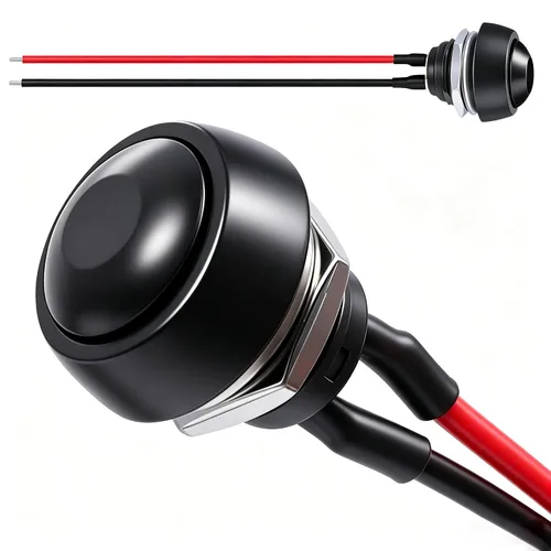 Miniatura 21 de Twidec /6 unids interruptor de botón momentáneo de 0.472 in agujero de montaje de 1/2 "encendido apagado mini redondo impermeable negro con cables