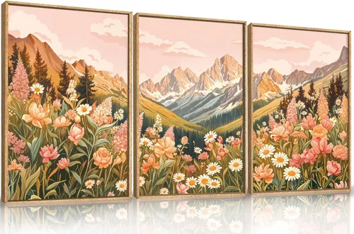 Miniatura 45 de LHIUEM Gran Arte de Pared de Lienzo Abstracto Marrón Gris Enmarcado, Decoración de Pared en Toques de Pincel Pastel, Pintura de Pared Moderna