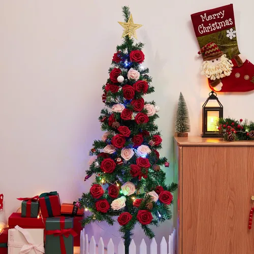Miniatura 8 de InnoGear - Flores artificiales, 50 piezas de rosas falsas de espuma roja oscura a granel con tallos para decoración, celebraciones, ramos de boda