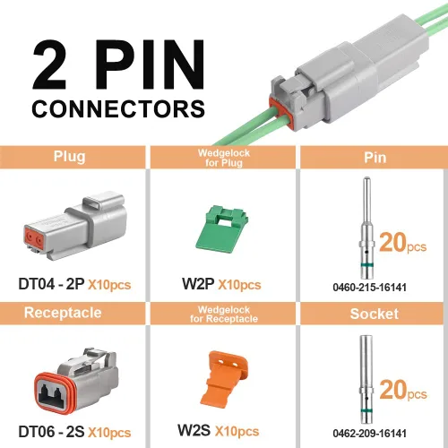 Miniatura 2 de JRready ST6246 Deutsch - Conector de 2 pines, 10 juegos, DT04-2P DT06-2S, color gris, impermeable, conector de cable eléctrico con contactos sólidos