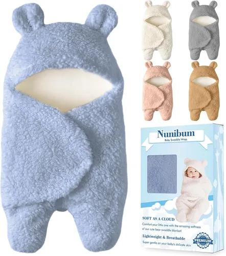 Nunibum Manta Envolvente para Bebé Niños Niñas Lindo Oso de Felpa Manta Receptora Esencial Ultra-Suave Lista de Regalos para Recién Nacidos Azul