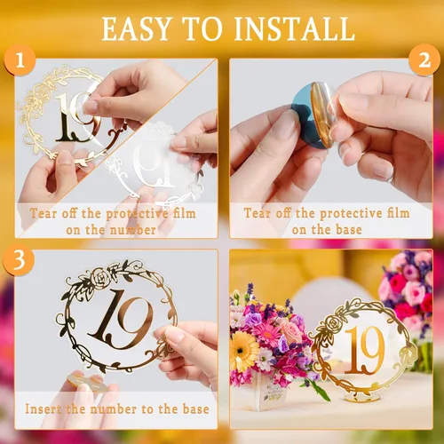 Miniatura 6 de Elegantes números de mesa de espejo - Números de mesa de recepción de boda de acrílico con soportes de encaje por Rely2016