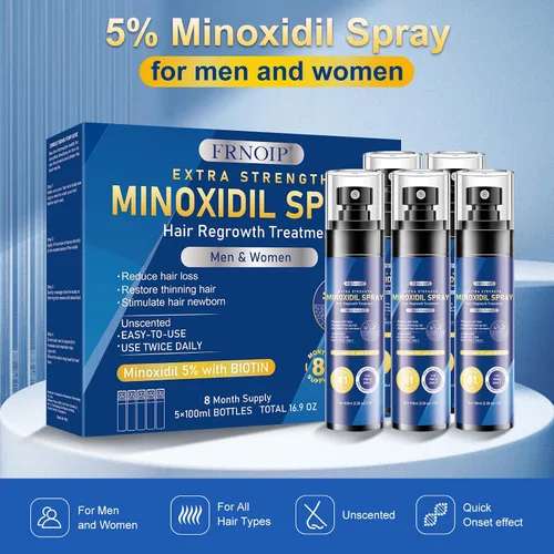 Miniatura 7 de Spray de minoxidil al 5% para hombres y mujeres, paquete de 5, infundido con biotina, regeneración del cabello para hombres, tratamientos de pérdida