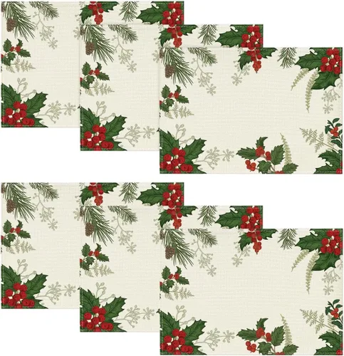 Miniatura 7 de Artoid Mode Holly - Juego de 4 manteles individuales de Navidad con cono de pino de 12 x 18 pulgadas, manteles individuales de invierno