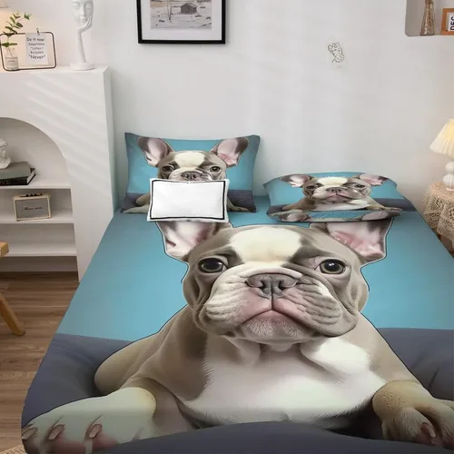 Miniatura 3 de Juego de sábanas de bulldog francés tamaño individual, sábanas de microfibra suave y bolsillo profundo, sábanas y fundas de almohada estampadas sin