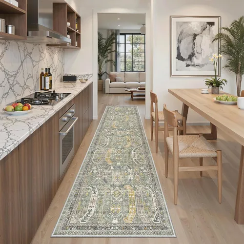 Miniatura 472 de Madane Tapete lavable de 2 x 10 pies para pasillo, cocina, recibidor, clásico, suave, antideslizante para interiores, casa de campo, baño, sala