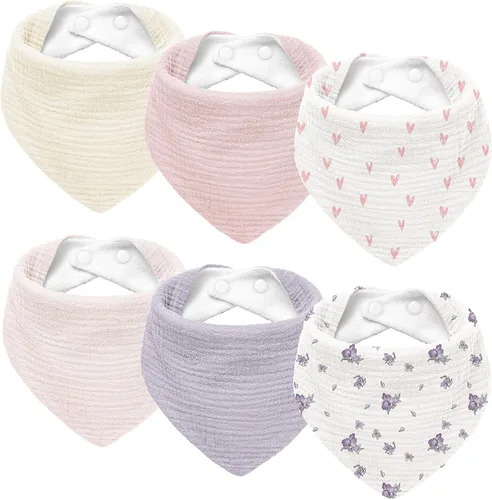 Miniatura 14 de Susurration Baberos de muselina para bebé, paquete de 6 baberos tipo bandana ajustables y suaves en forma triangular para bebés unisex, niñas y niños