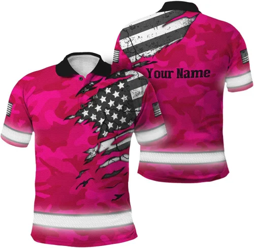 Miniatura 12 de Polo reflectante con bandera de camuflaje de alta visibilidad para hombres y mujeres, polo de seguridad para trabajo, patriótico Polo 03