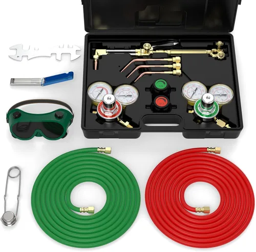 TOOLIOM Kit de antorcha de oxígeno y acetileno, juego de antorchas de soldadura y corte de gas, herramientas de soldador con reguladores, medidores,