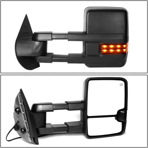 Miniatura 2 de DNA Motoring TWM-028-T888-BK-AM Espejos de remolque alimentados + calor + señal de giro ámbar compatibles con Silverado/Suburban/Avalanche/Tahoe