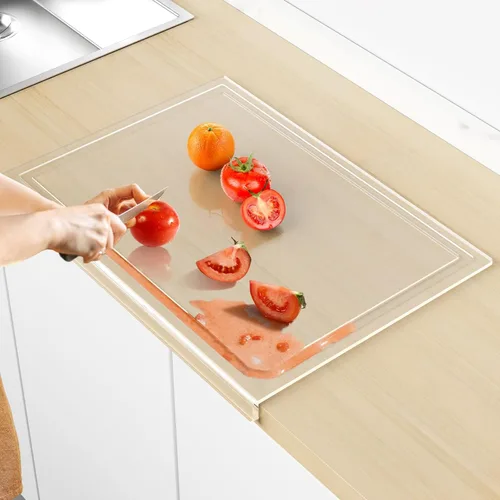 Miniatura 9 de SWSKR Tabla de cortar acrílica con borde de encimera, tabla de cortar transparente de 17.5 x 13.5 pulgadas para encimera de cocina, antideslizante
