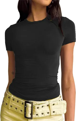 Miniatura 2 de Camisetas cortas básicas para mujer, estilo casual, para salir, a la moda, ajustadas, de manga corta, ajustadas, para adolescentes, niñas, lindas