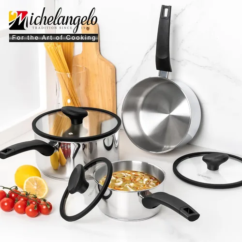 Miniatura 7 de MICHELANGELO Cacerola de acero inoxidable con tapa de 1 cuarto, 2 cuartos y 3 cuartos de galón, cacerolas de acero inoxidable triple con mango