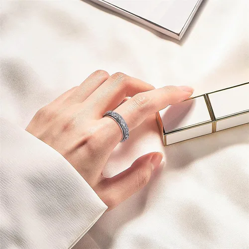 Miniatura 4 de Anillos giratorios de plata de ley S925 para aliviar la ansiedad y el aburrimiento, TDAH, autismo, banda para mujeres y adolescentes, Plata Esterlina
