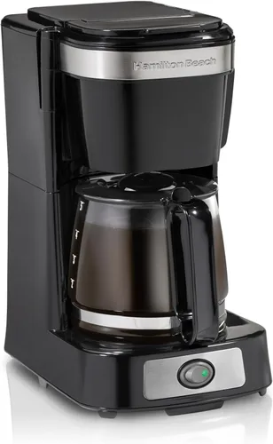 Miniatura 9 de Hamilton Beach Cafetera de goteo de 5 tazas con cesta de llenado frontal fácil, diseño compacto, reloj programable, jarra de vidrio, pausa