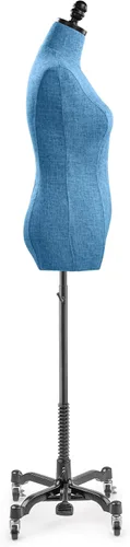 Miniatura 5 de Female Display Dress Form Mannequin in Natural Canvas on Metal Rolling Base by TSC (Blue Tweed / Black Metal, Medium)