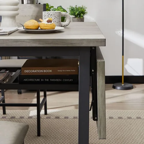 Miniatura 6 de KEVINSPACE Mesa de comedor plegable de 63.2 pulgadas, mesa de comedor extensible de madera MDF, mesa de comedor de hojas colgantes de madera