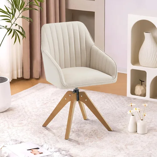 Miniatura 8 de Furniliving Silla Giratoria de Acento Moderna de Mediados de Siglo para Sala de Estar, Silla de Escritorio de Madera con Brazos, Sillas con Brazos