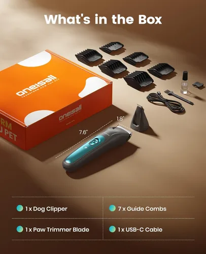 Miniatura 8 de Cortaúñas para perros con luz LED oneisall, kit de aseo para perros inalámbrico 2 en 1, cortaúñas para mascotas de 2000mAh, recortador de patas