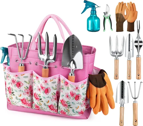 Miniatura 10 de Grenebo Herramientas de jardinería 9 piezas de herramientas de mano de jardín resistentes con herramientas de jardín de moda y duradera, bolsa
