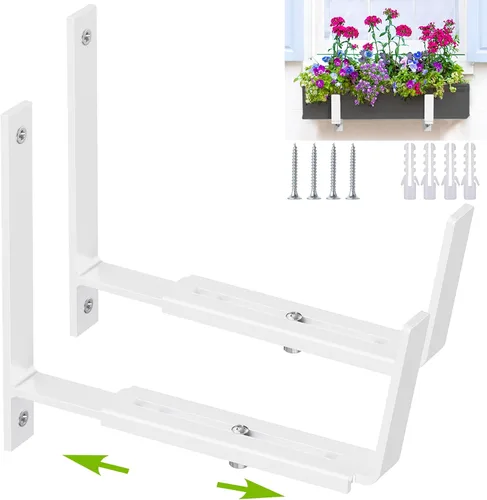 Miniatura 11 de Y&M Soportes de caja de ventana, de hierro resistente, ajustables, para barandillas, perfectos para balcones, vallas y jardines (4 unidades)