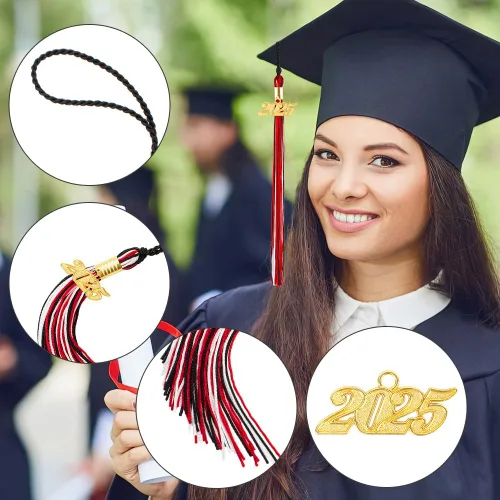 Miniatura 100 de Borla 2025, 1 unidad, borla de graduación para graduados 2025, borla 2025 con dijes de fecha dorada 2025 para fiestas de graduación, ceremonias