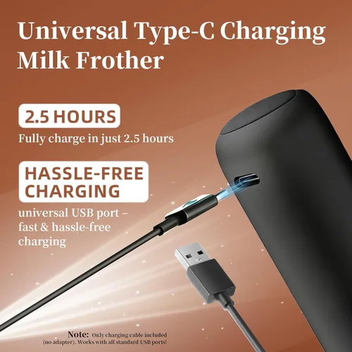 Miniatura 5 de Espumador de leche eléctrico recargable con tapa, espumador portátil de café negro, agitador eléctrico compacto para bebidas con leche, capuchino