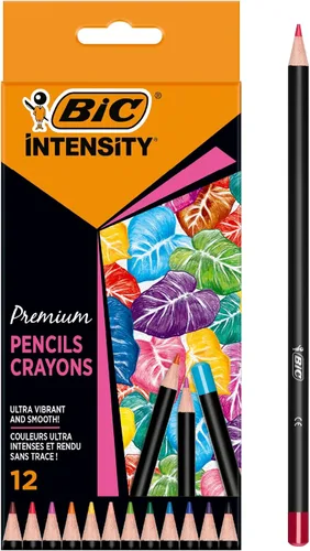 Bic Intensity - Lápices de colores prémium para adultos y niños, lápices de colores para pintar en 12 colores, altamente pigmentados y con plomo