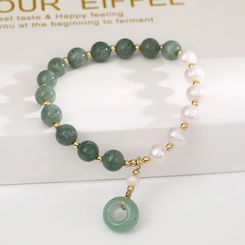 Miniatura 2 de Pulsera de perlas de jade birmano, pulsera elástica con cuentas de piedras preciosas, pulsera elástica, pulsera para mujer, Piedra