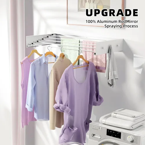 Miniatura 6 de ZMBESUP Mejora Perchero de Secado de Ropa, Perchero de 80 cm de Secado de Ropa Montado en la Pared, Plegable, 5 Varillas de Aluminio con 6 Ganchos