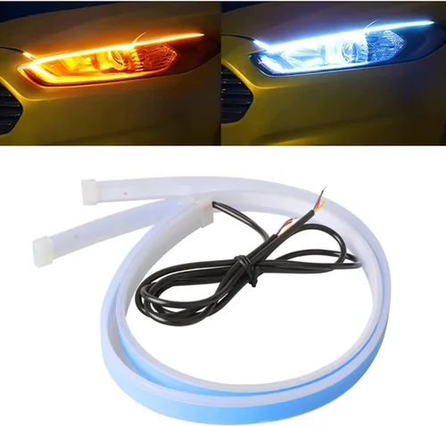 TEKSHINNY - Tiras de luces LED para autos, 2 piezas de 24 pulgadas, tiras LED flexibles para faros delanteros, color dual, luces de señal de giro