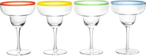 Miniatura 4 de Vasos de cóctel Margarita de 12 onzas + bordes coloridos para fiesta, juego de 4, resistentes, gruesos, soplados a mano, copas clásicas de bebidas