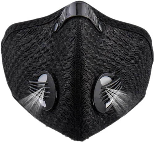 Máscara deportiva de ciclismo a prueba de polvo con 2 filtros de carbono para el viento, esquí, entrenamiento, correr, motocicleta, negro, azul,