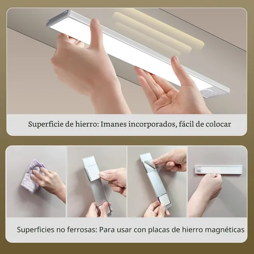 Miniatura 7 de Paquete de 4 luces para debajo del gabinete, luz recargable con sensor de movimiento para interiores, luces magnéticas inalámbricas regulables, 32
