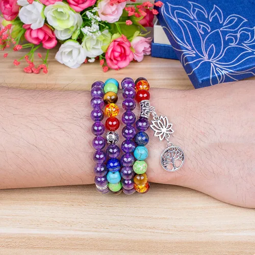 Miniatura 2 de Joyería, collar de pulsera de 7 chakras de árbol de la vida de 4.252in de color turquesa, Piedra, Piedra