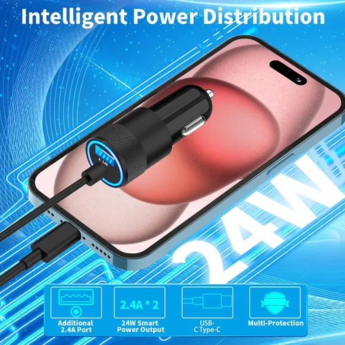 Miniatura 5 de [Certificado MFi de Apple] Cargador de automóvil para iPhone 17, encendedor de cigarrillos USB BARMASO 4.8A Cargador rápido USB-C Carplay