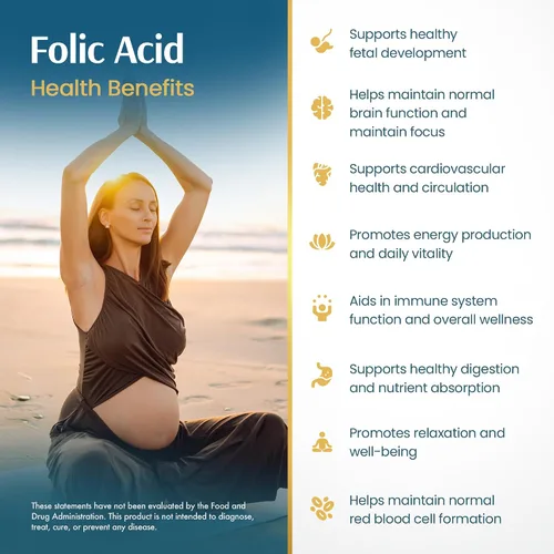 Miniatura 6 de Vykee Nutrition Cápsulas de ácido fólico - Apoya los procesos corporales, la salud prenatal y la energía - Suplemento de vitamina B9 para mujeres