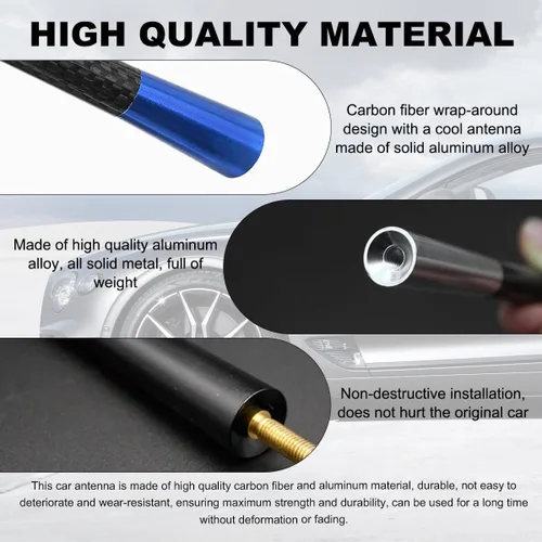 Miniatura 4 de KVAEY Antena corta para automóvil, antena aérea de aluminio rechoncha de 1.37 pulgadas con 4 tornillos y 2 juntas de goma, repuesto de antena de Azul