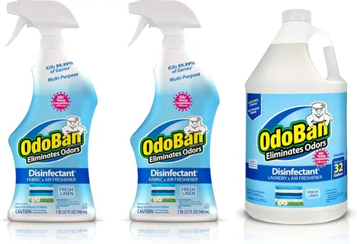 Miniatura 12 de OdoBan Desinfectante y eliminador de olores listo para usar, fabricado en los Estados Unidos, aroma de lino fresco, juego de 2, spray de 32 onzas