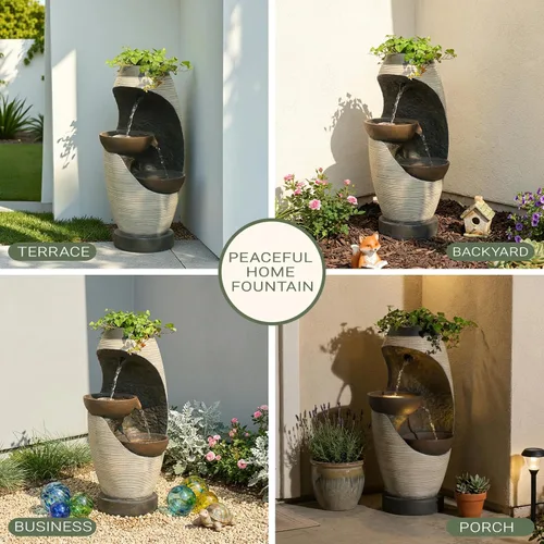 Miniatura 5 de Bumilgar - Fuente de agua de 2 niveles con luces LED, fuente de cascada de 27.95" de altura, independiente para jardín al aire libre