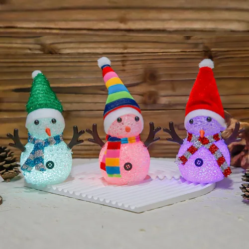 Miniatura 4 de YAKii Adornos de Navidad de 18.5 cm, lámpara de muñecos de nieve LED con cambio de color con sombrero y bufanda coloridos, pieza central