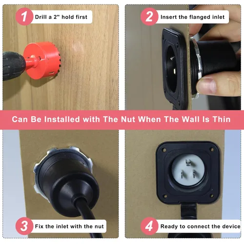 Miniatura 3 de Enchufe de Puerto de CA de 15A - Toma de Entrada de Alimentación de 125V con Cable de Extensión Triple de 18 Pulgadas, Enchufe NEMA 5-15 con Brida