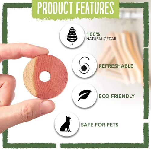 Miniatura 3 de ecoKiwi Bloques de cedro para almacenamiento de ropa, paquete de 28 anillos de cedro, cedro aromático 100% natural para armarios y cajones, chips