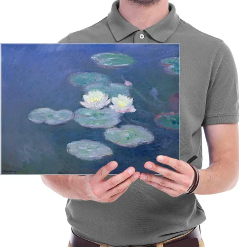 Miniatura 6 de Wieco Art Lienzos de nenúfares - Arte de pared de Claude Monet famosas pinturas al óleo florales de reproducción estirada y enmarcada con imágenes