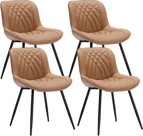 Miniatura 9 de Comfortable Upholstered Dining Chairs Set of 2, PU Leather Kitchen & Dining Room Chair with Backrest and Black Metal Legs, Modern Accent Dining